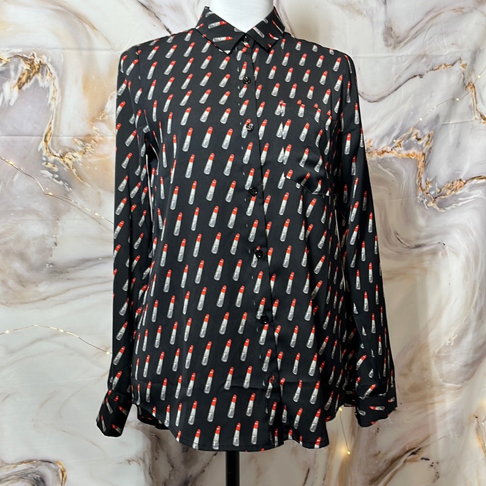 (NWT) RARE Forever 21 Button Up Lipstick Blouse Black & Red Size Small